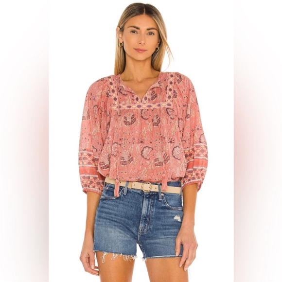 CLEOBELLA Amaryllis Organic Cotton Block Print Peasant Blouse S NWT - Picture 2 of 8